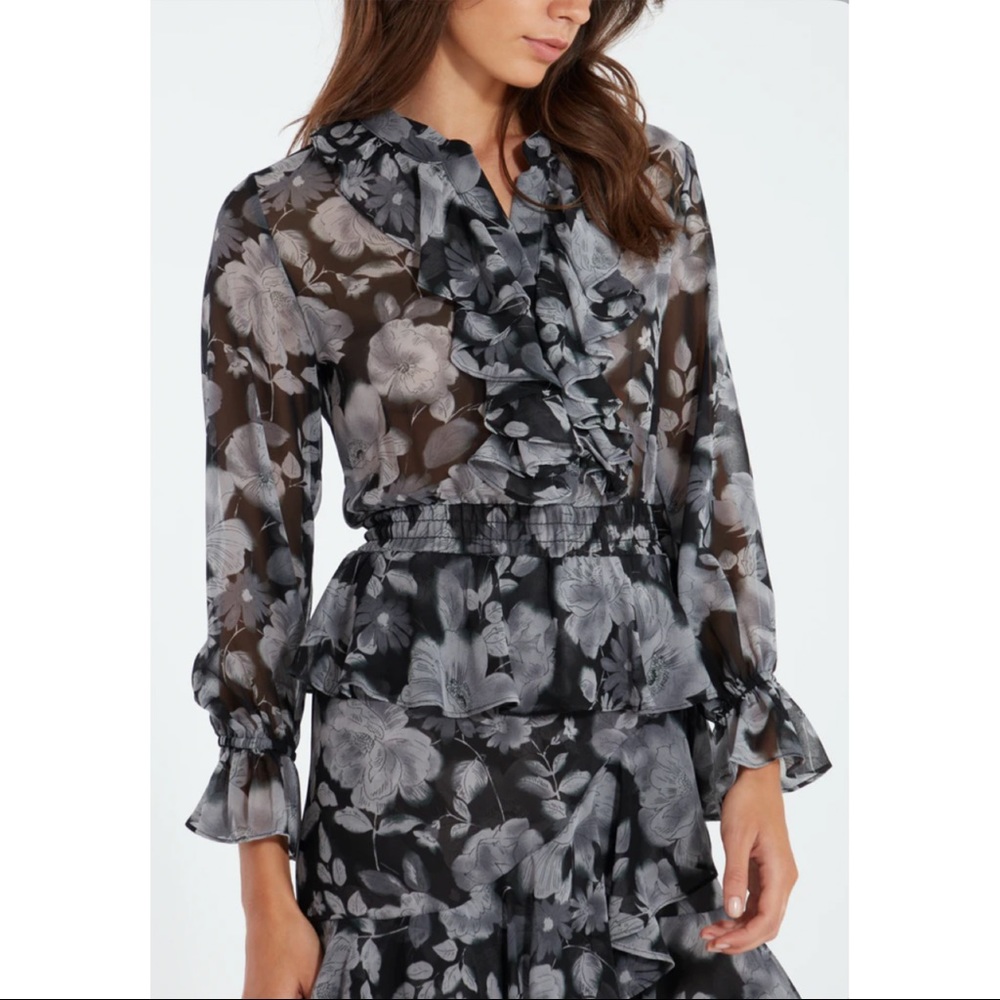 MISA Los Angeles Black Foral Agnese Midi Dress S - Picture 5 of 14